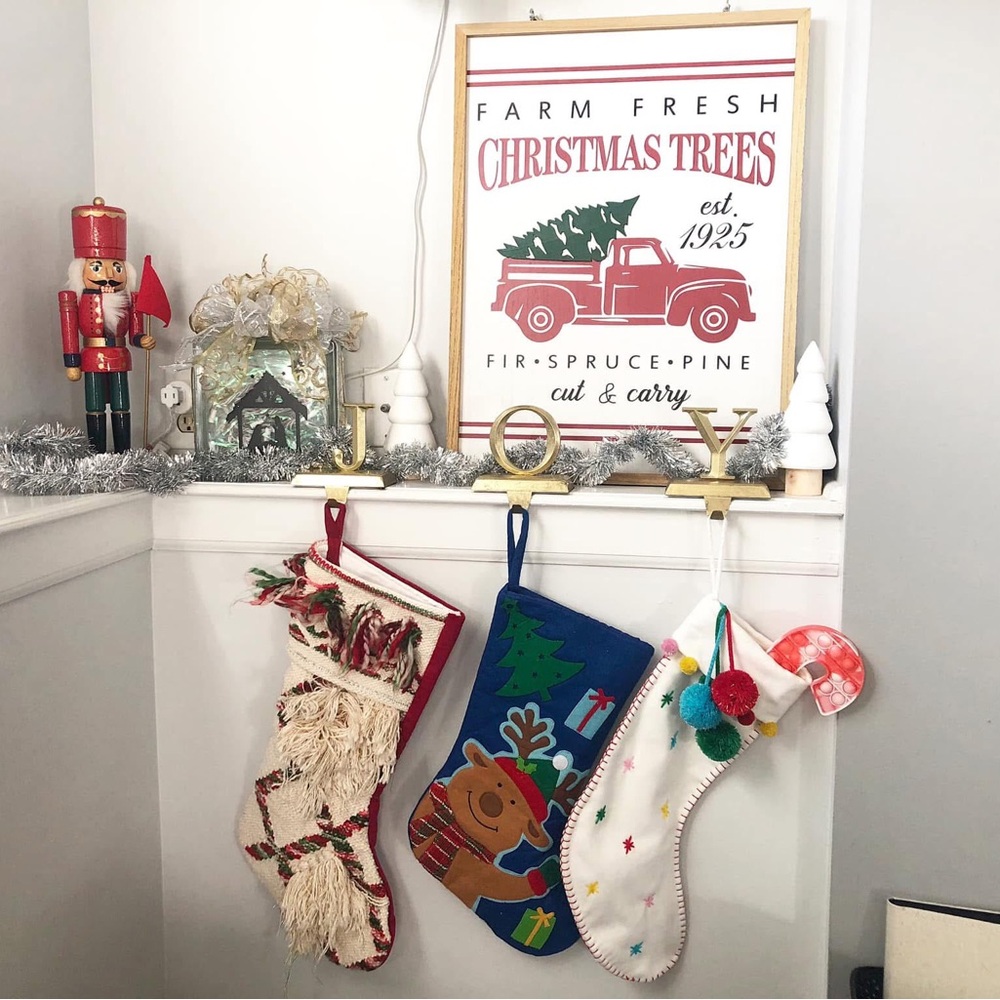 Gold “JOY” Mantle Weights for Hanging Stockings